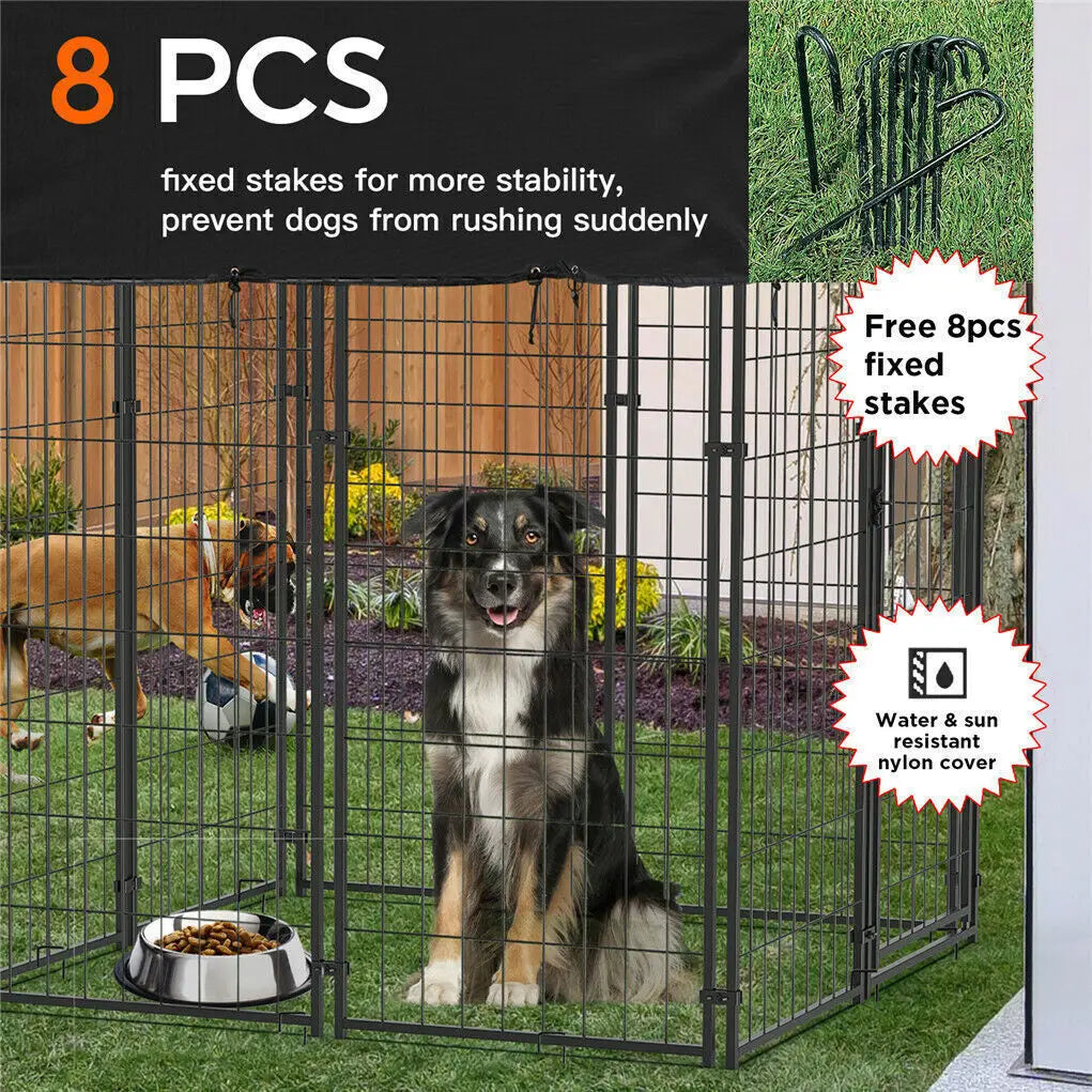 Outdoor Iron Dog Cage With Roof and High Fence Kennel