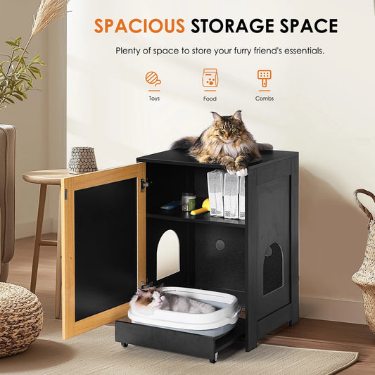 Hidden Cat Litter Box Enclosure With Sisal Scratching Door