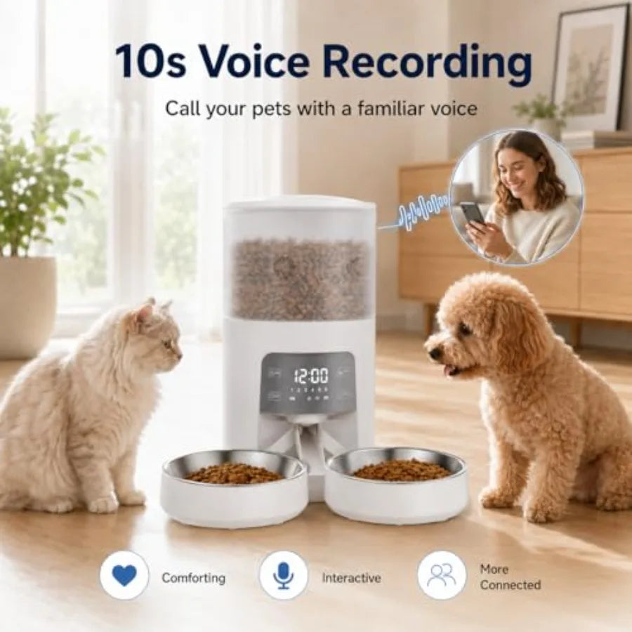 Timed Automatic Cat Feeder With Dual Stainless Steel Bowls