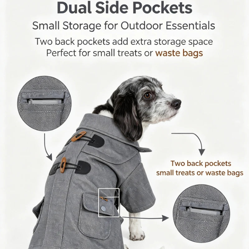 Classic Collared Wool Dog Coat With Horn Buttons Windproof Protection