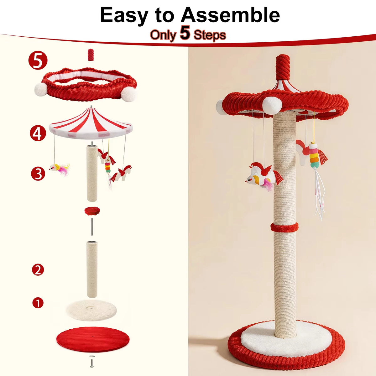 CWV Rotating Cat Tree Tower With Interactive Feather Toys