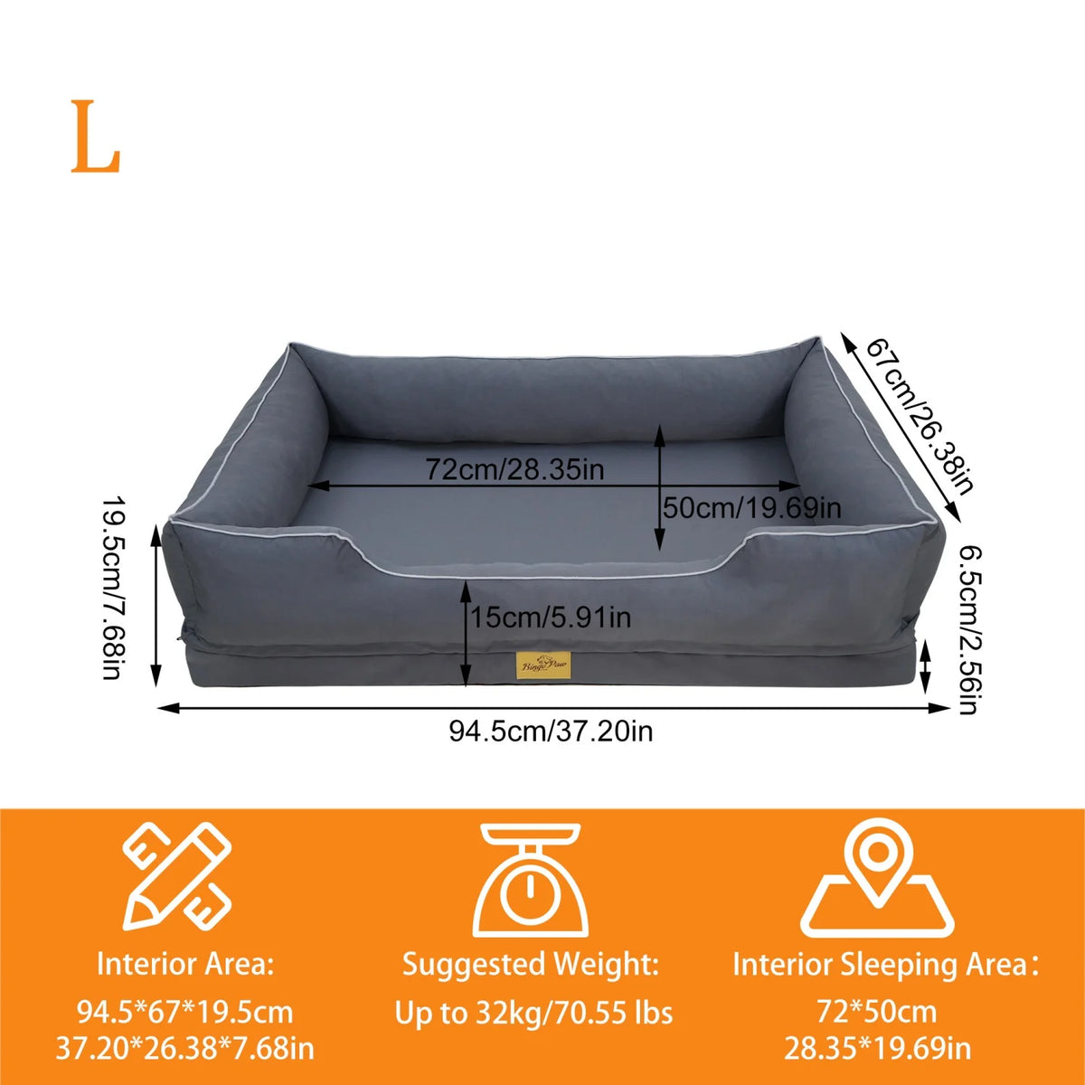 BINGOPAW Orthopedic Dog Sofa Bed With Washable Cover And Bolsters