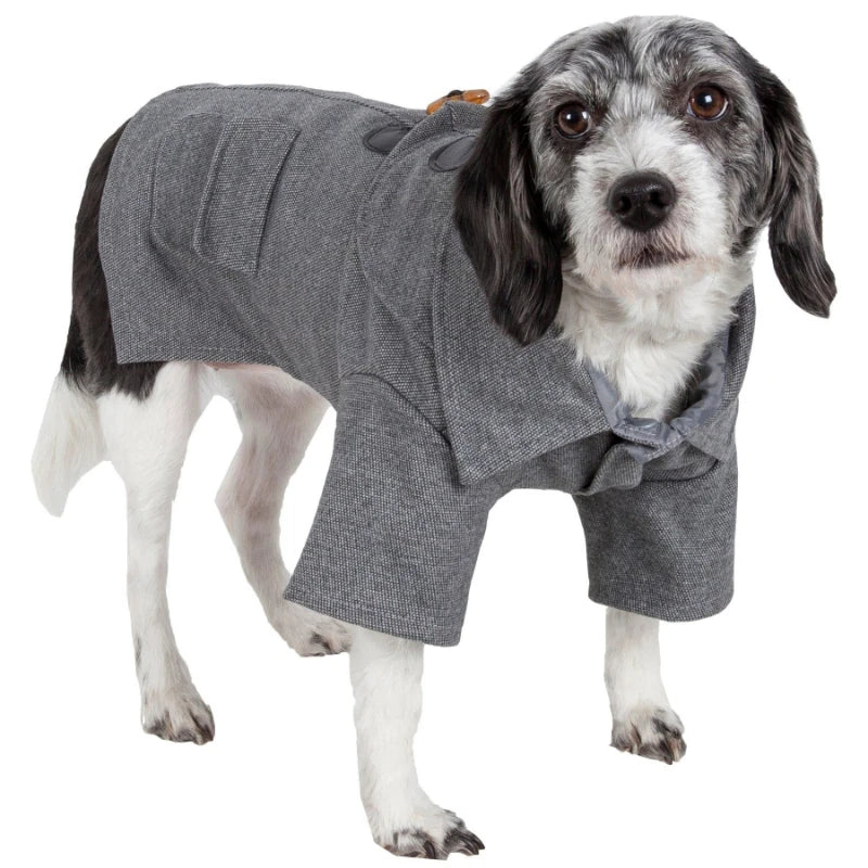 Classic Collared Wool Dog Coat With Horn Buttons Windproof Protection