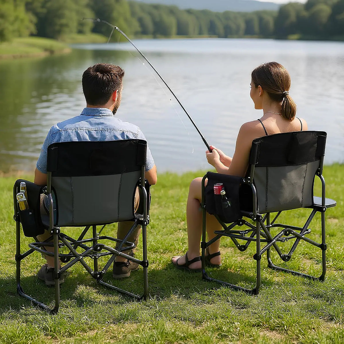 Tacleekii Camping Chair Support 400 lbs Portable Folding Chair for Adults Heavy Duty Lawn Chair with Side Table, for Camping, Sports, Picnic, Beach, Fishing