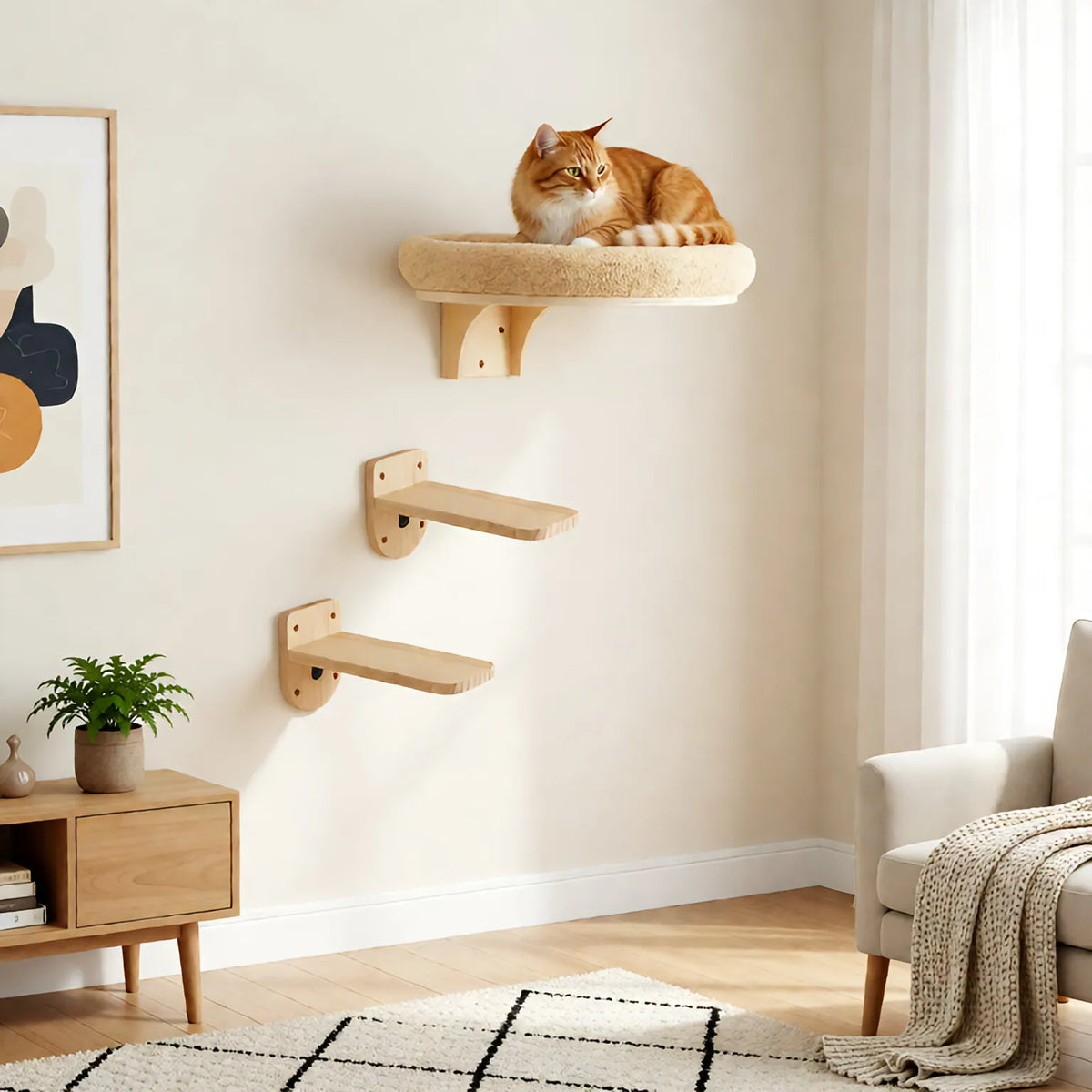 CWV Wall Mounted Pine Wood Cat Hammock With Scratching Post