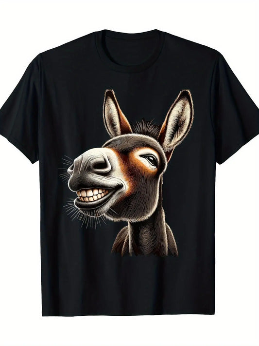 Unisex Funny Donkey Pattern T-Shirt - Heavyweight T-Shirt with a Smiling Brown Donkey Face, Loose Fit Round Neck Shirt Suitable for Boys, Teens, and Adults - Casual Daily and Party Wear, Novelty Animal Clothing, Teen Clothing