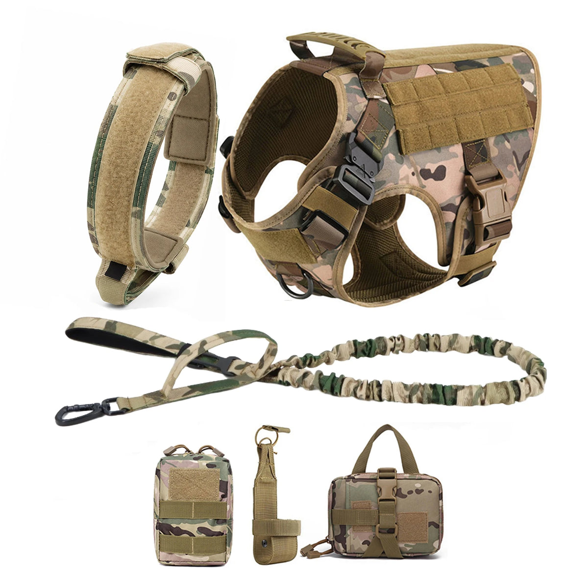 Tactical Dog Harness Collar Leash Molle Pouches For Medium Large Dogs Pet German Shepherd Training Walking Vest Dog Harnesses