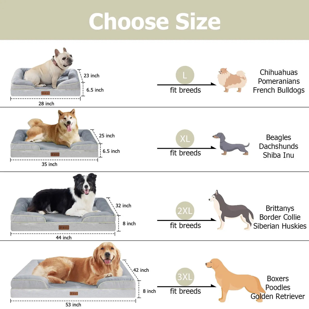 Orthopedic Memory Foam Dog Bed with Raised Bolsters Washable Cover and Non Slip Base