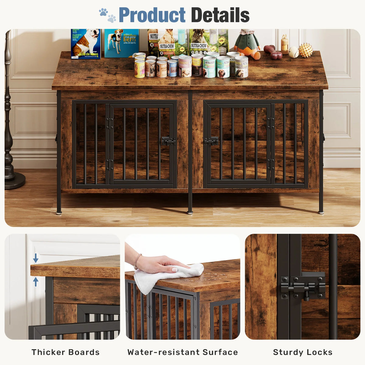 JHK Heavy Duty Wooden Double Door Dog Kennel Indoor Outdoor