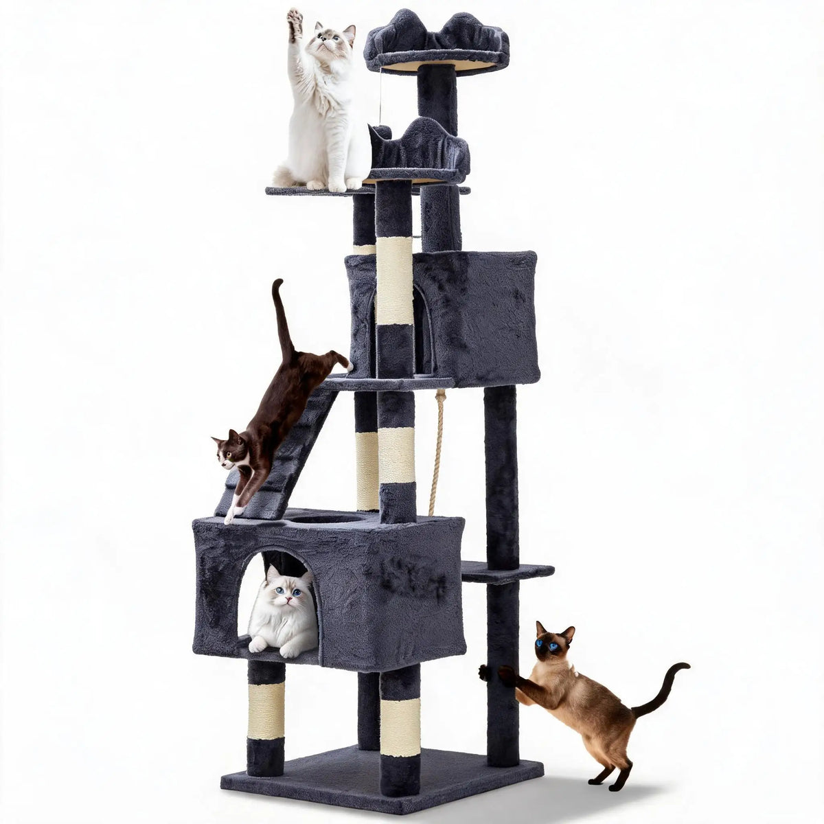 Hossllly Multi Tier Cat Condo With Scratching Posts And Hammock