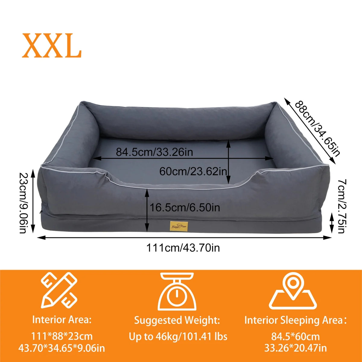 BINGOPAW Orthopedic Dog Sofa Bed With Washable Cover And Bolsters