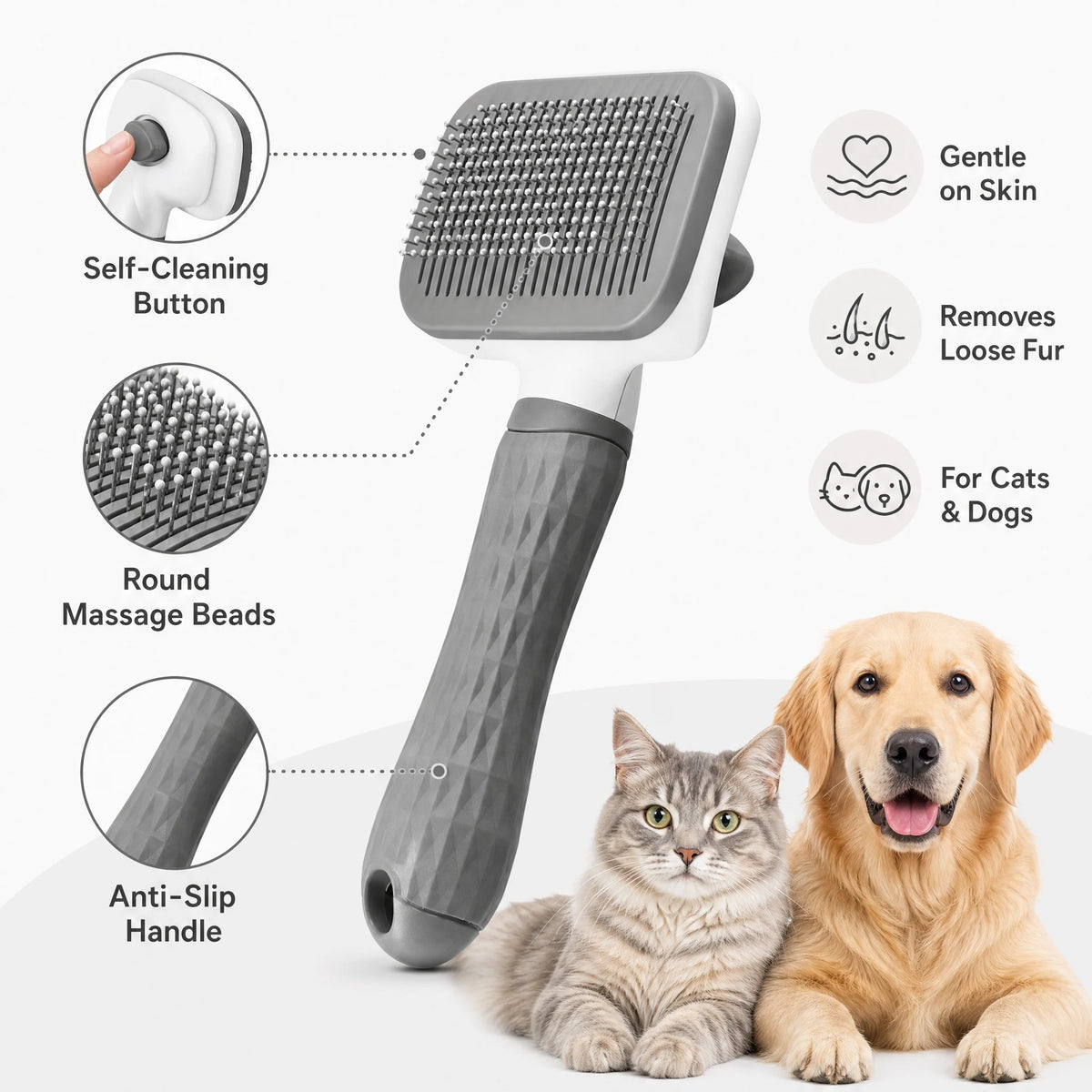 Pet Massage Grooming Brush For Detangling Knots And Mats