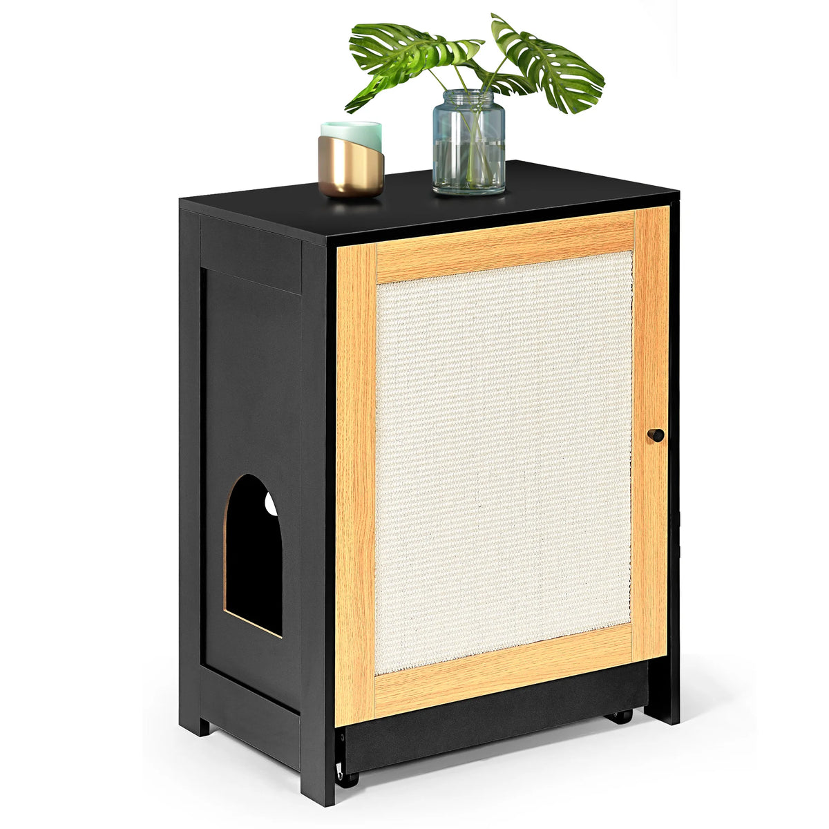 Hidden Cat Litter Box Enclosure With Sisal Scratching Door