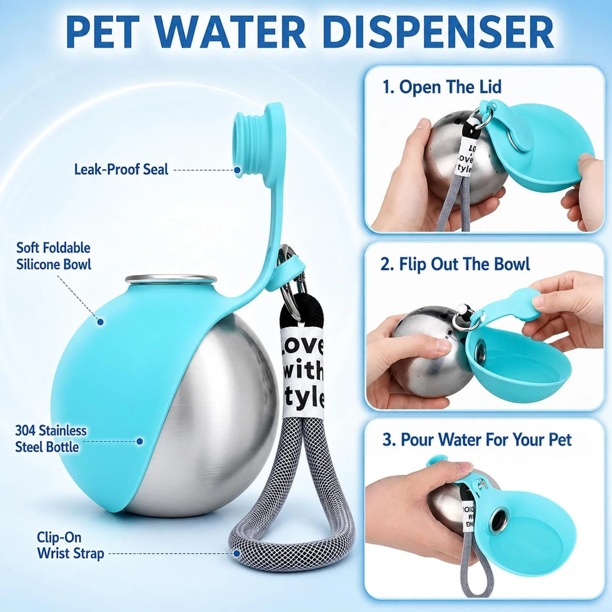 Pet Water Dispenser,Dog Travel Cup,Cat Water Bottle,Puppy Water Feeder,Stainless Steel Dog Cup,Foldable Pet Bowl,Leak-Proof Pet Bottle,Outdoor Pet Hydration,Pet Hiking Gear,10oz Pet Water Cup