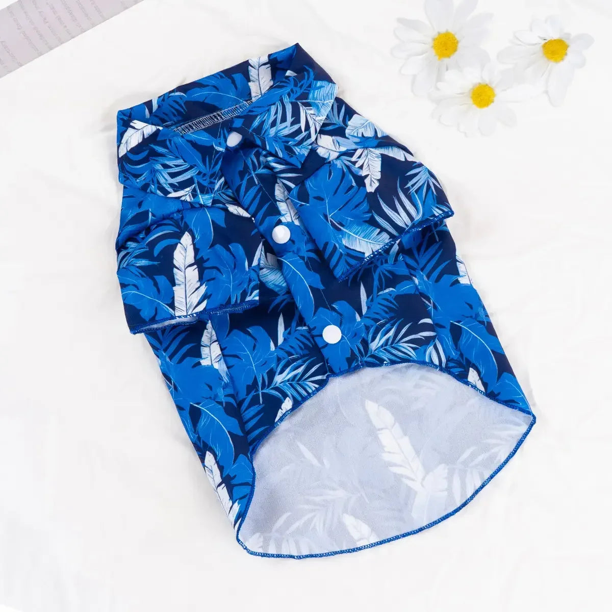 Hawaiian Style Pet Shirt, Blue Tropical Plant Print, Dog Vacation Top, All Seasons, Dogs & Cats Apparel, Husky Clothes, 1 Piece Set