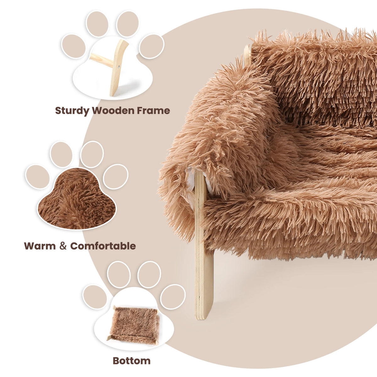 Elevated Plush Cat Sofa Bed Sturdy Wooden Frame Furniture