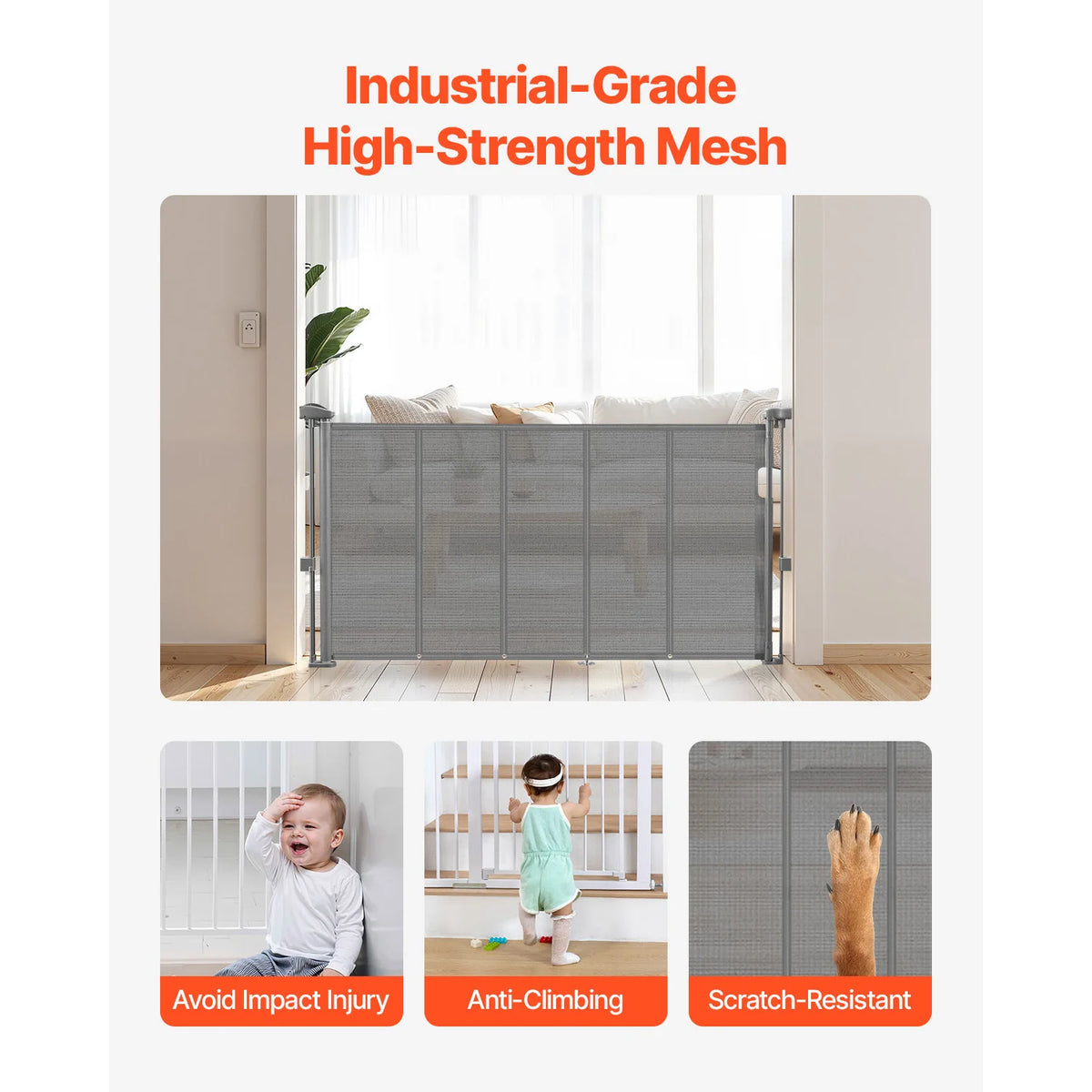 SucceBuy Retractable Mesh Safety Gate For Kids And Pets
