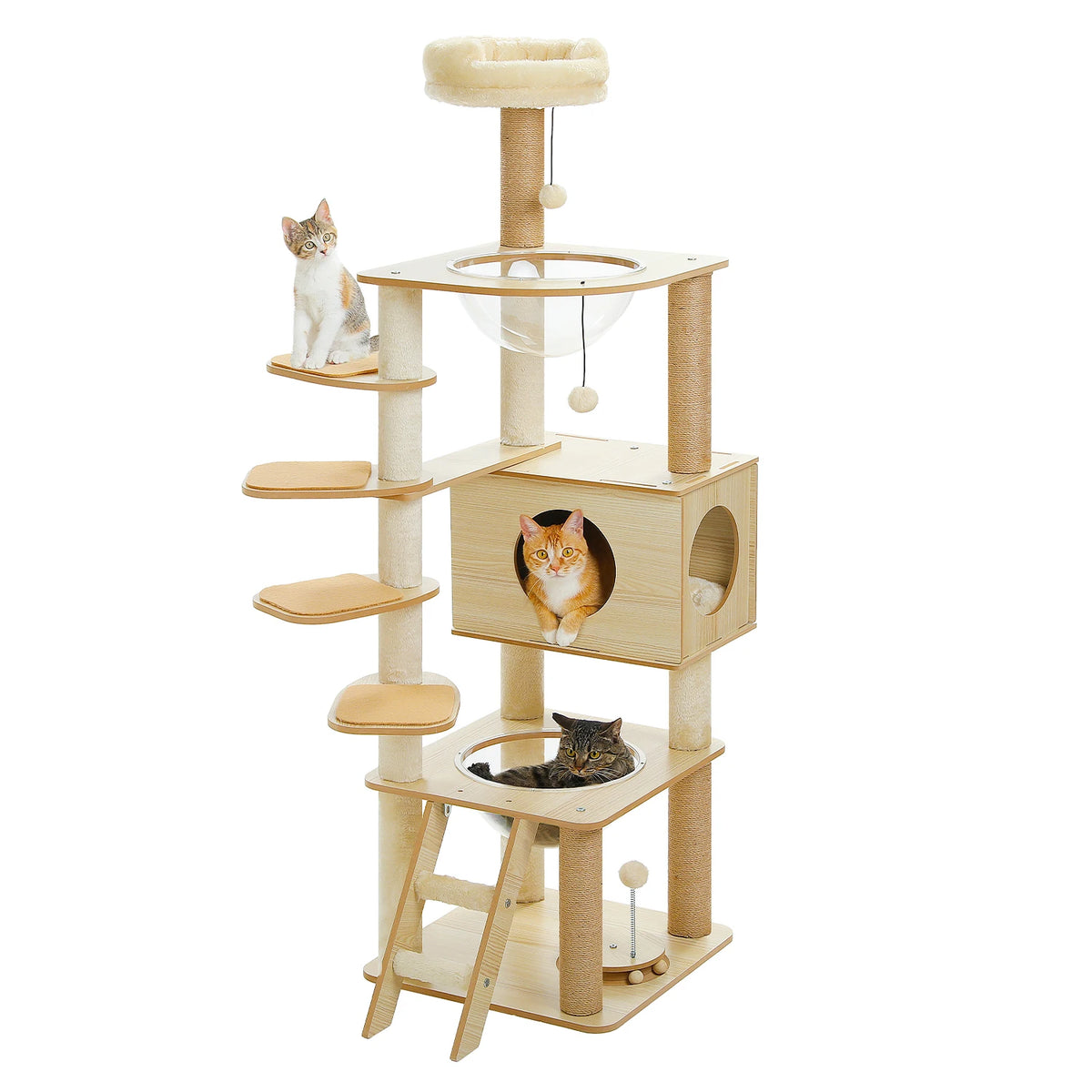 PAWZ Indoor Wooden Cat Tree Tower With Hammock And Posts