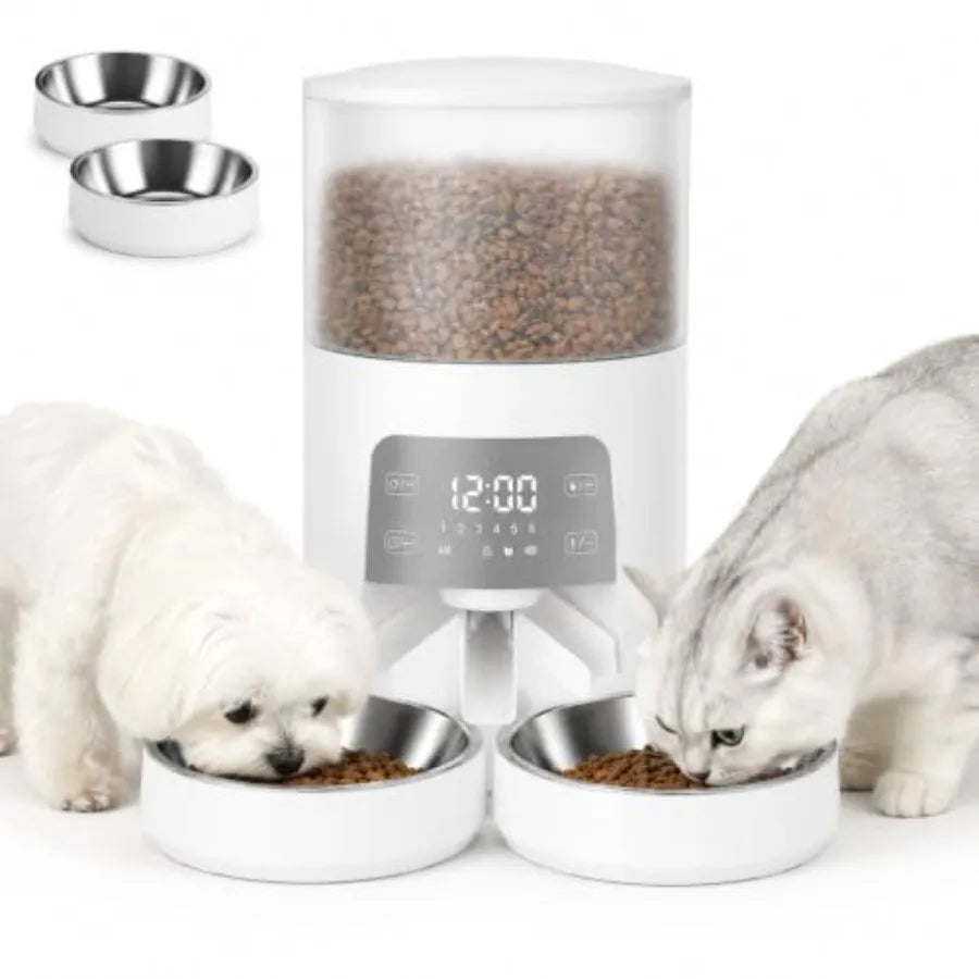 Timed Automatic Cat Feeder With Dual Stainless Steel Bowls