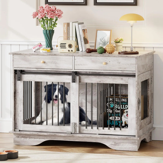 Stylish Furniture Style Indoor Dog Crate With Storage Drawers