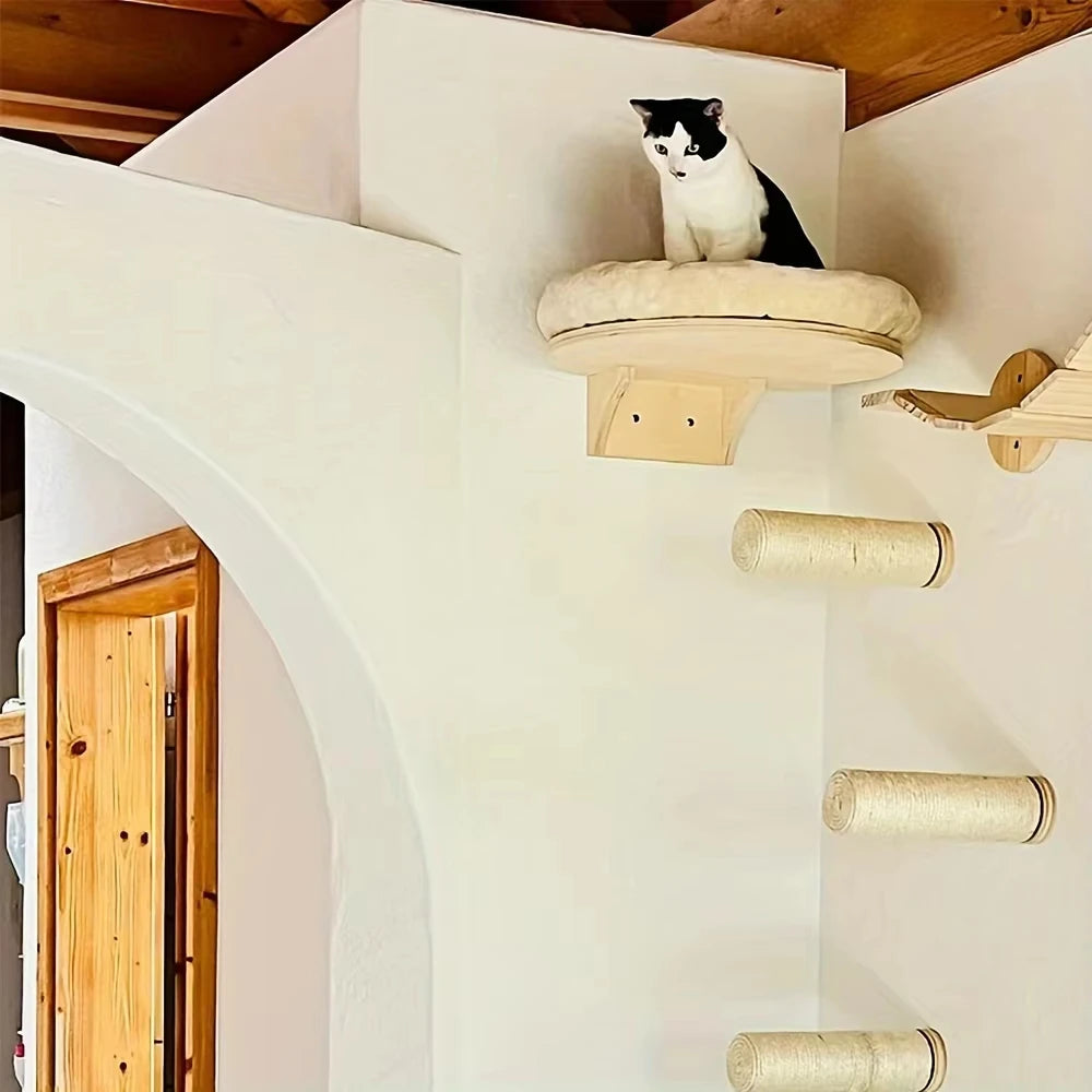 CWV Wall Mounted Pine Wood Cat Hammock With Scratching Post