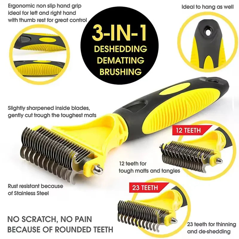 Pet Comb and Grooming Brush Two-Sided Cat Hair Brush Undercoat Rake Comb for Dog Cat Remove Knots Tangles Pet Hair Comb