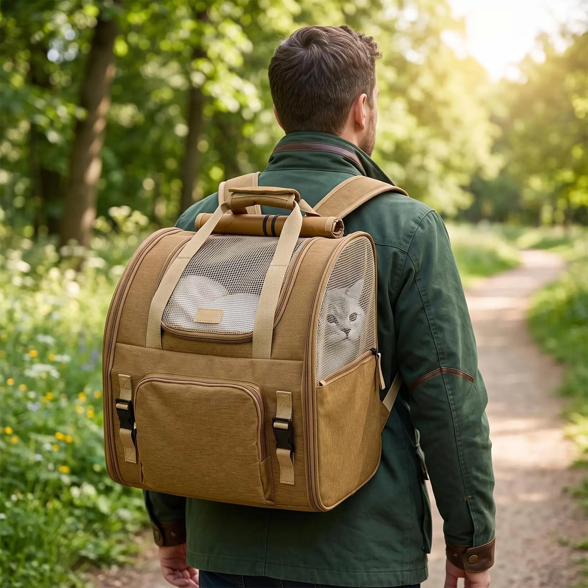 Expandable Cat Carrier Mesh Backpack With Breathable Travel Design