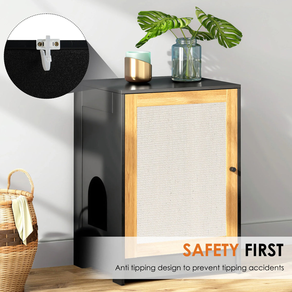 Hidden Cat Litter Box Enclosure With Sisal Scratching Door