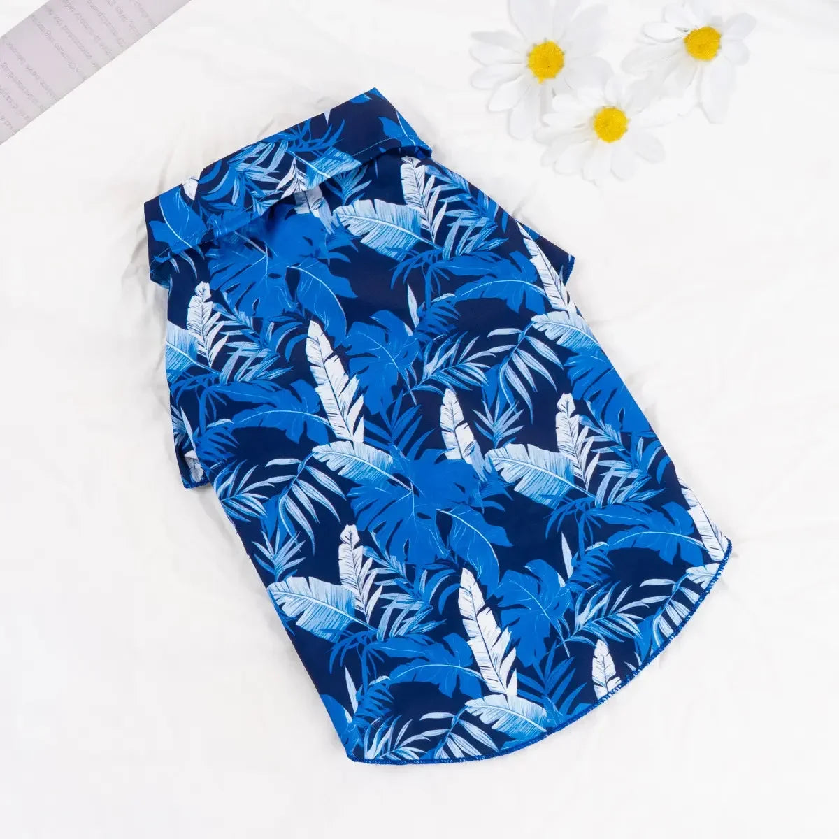 Hawaiian Style Pet Shirt, Blue Tropical Plant Print, Dog Vacation Top, All Seasons, Dogs & Cats Apparel, Husky Clothes, 1 Piece Set