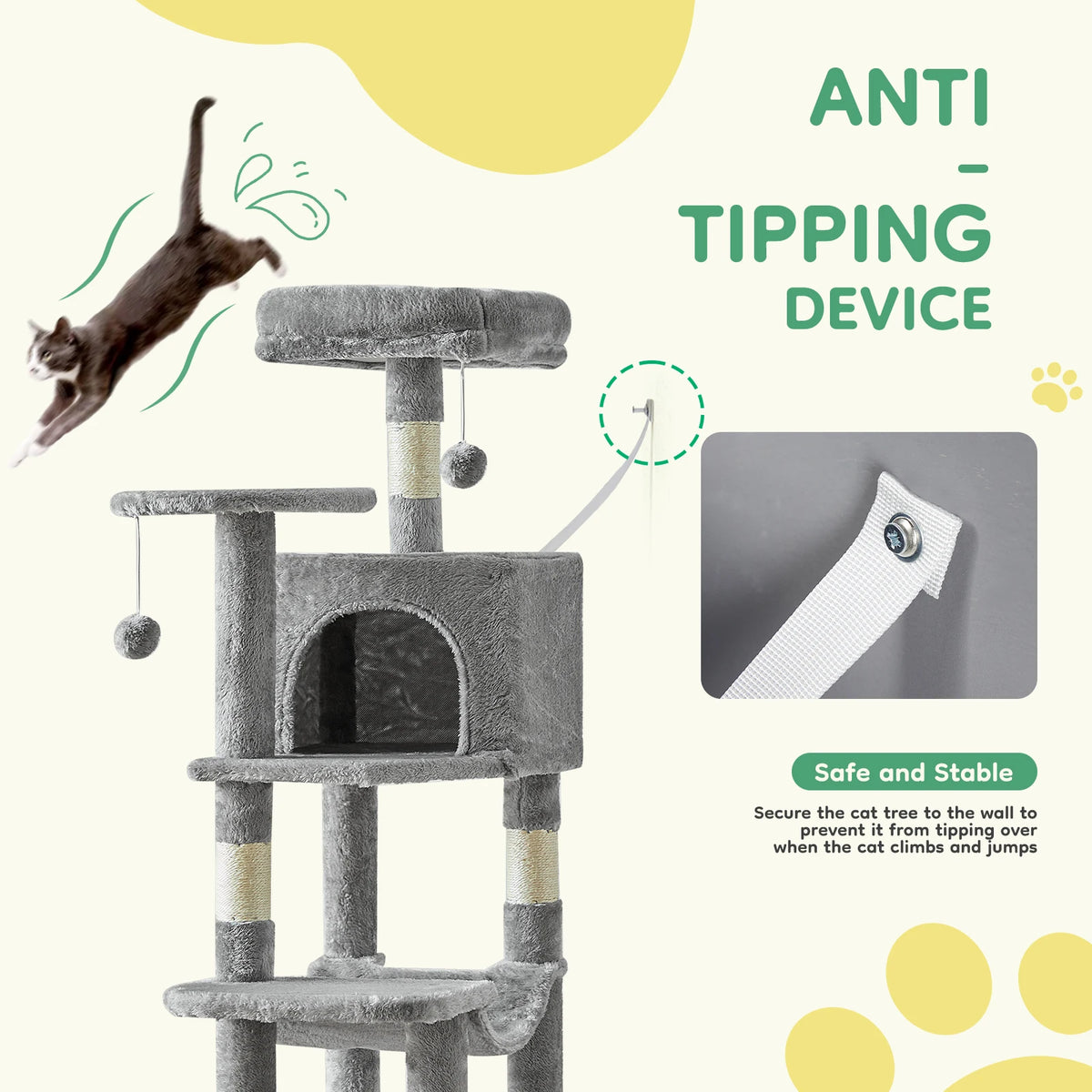 JHK Sturdy Multi Tier Cat Tree With Natural Sisal Posts
