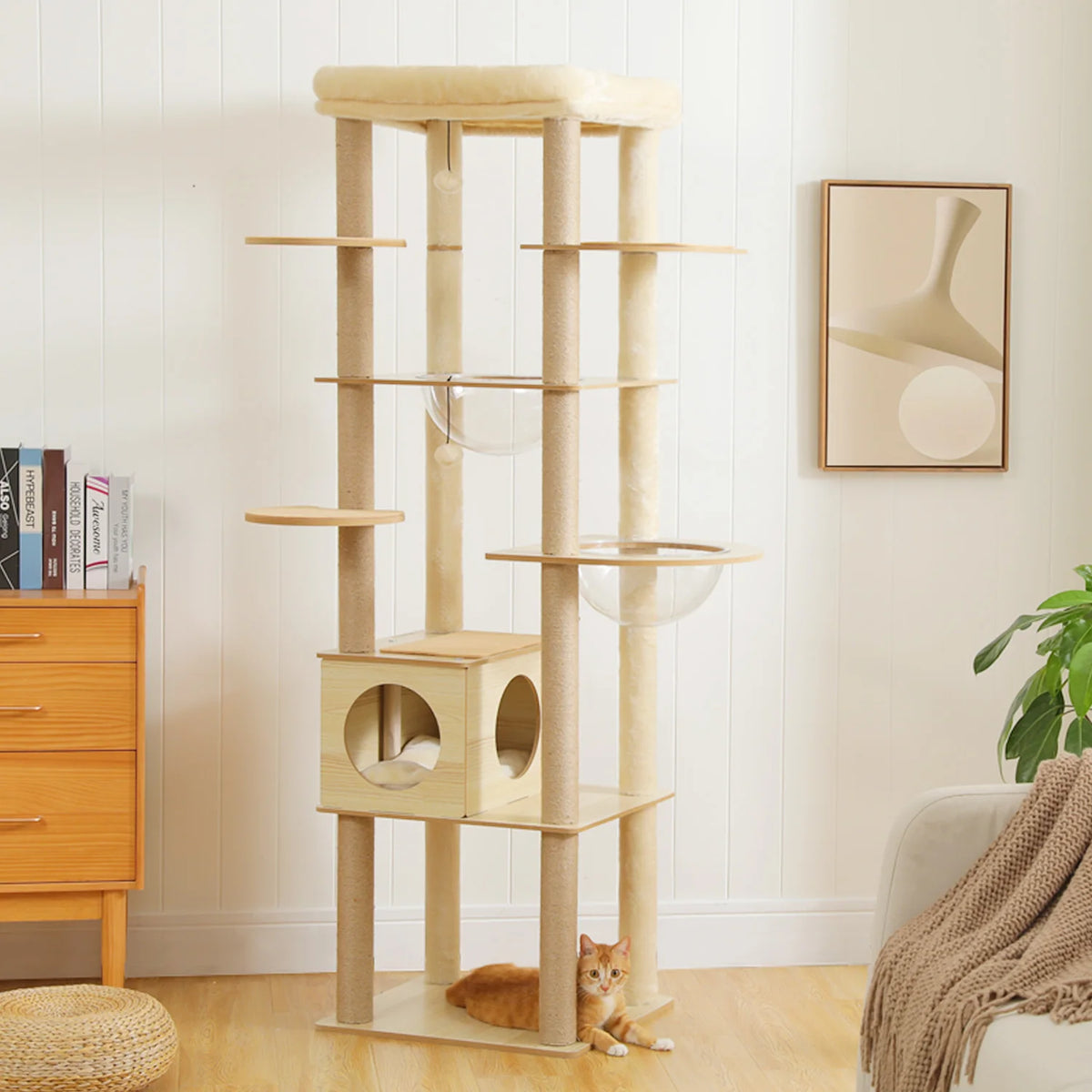 PAWZ Indoor Wooden Cat Tree Tower With Hammock And Posts