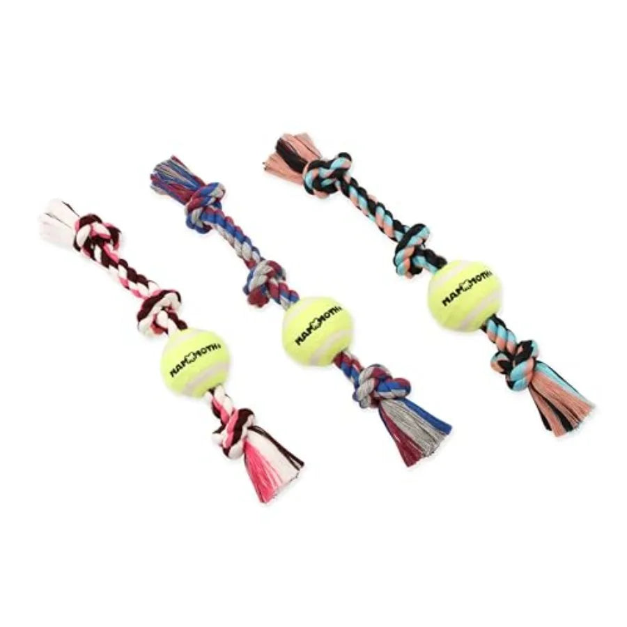 Mammoth Premium Interactive Dog Rope Tug Toy With Tennis Ball