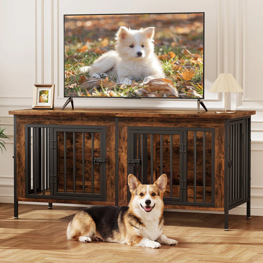 JHK Heavy Duty Wooden Double Door Dog Kennel Indoor Outdoor
