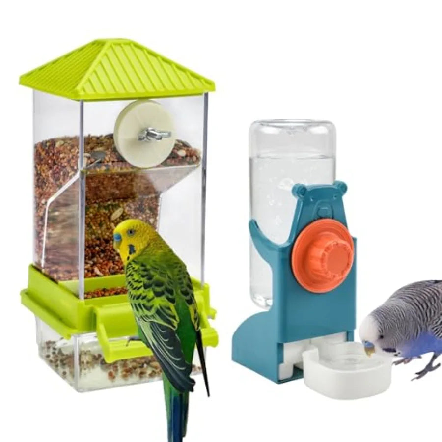 Acrylic Auto Bird Feeder, No Mess Design, Large Capacity, for Budgies Cockatiels Lovebirds, Indoor Home Daily Feeding Tool