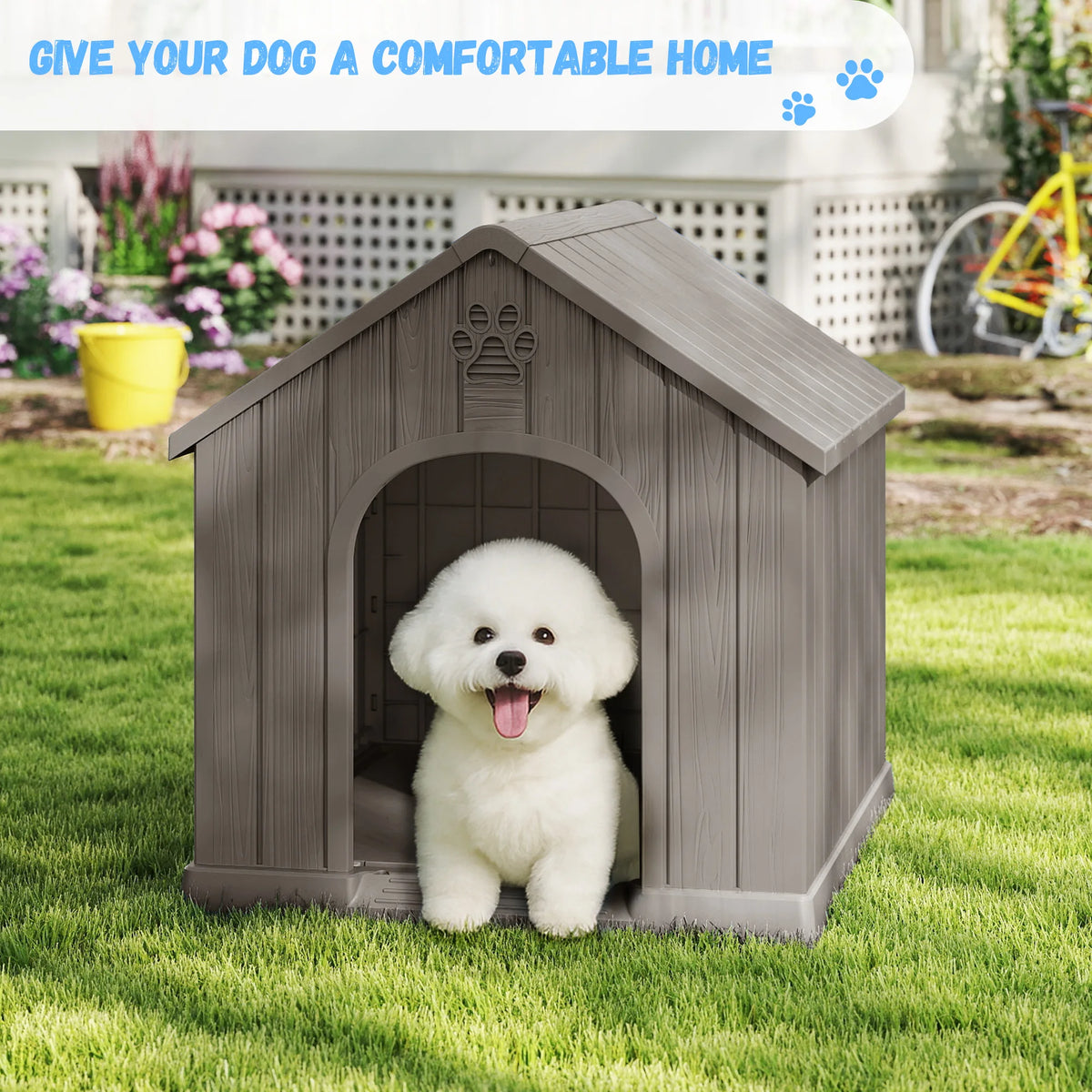 Weather Resistant Plastic Dog House For Outdoor Backyard Patio