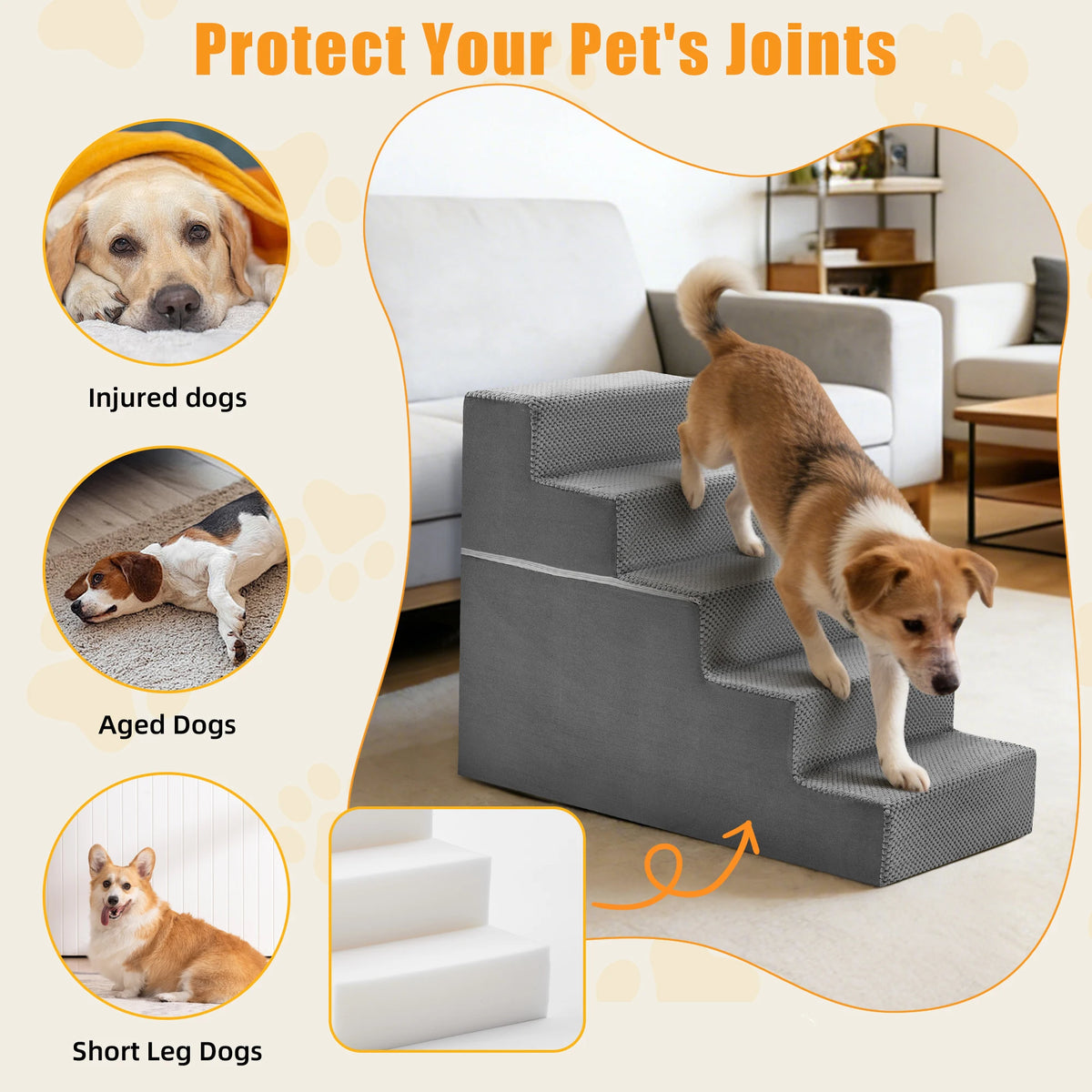 High Grade Curved Foam Pet Stairs Featuring Non Slip Design