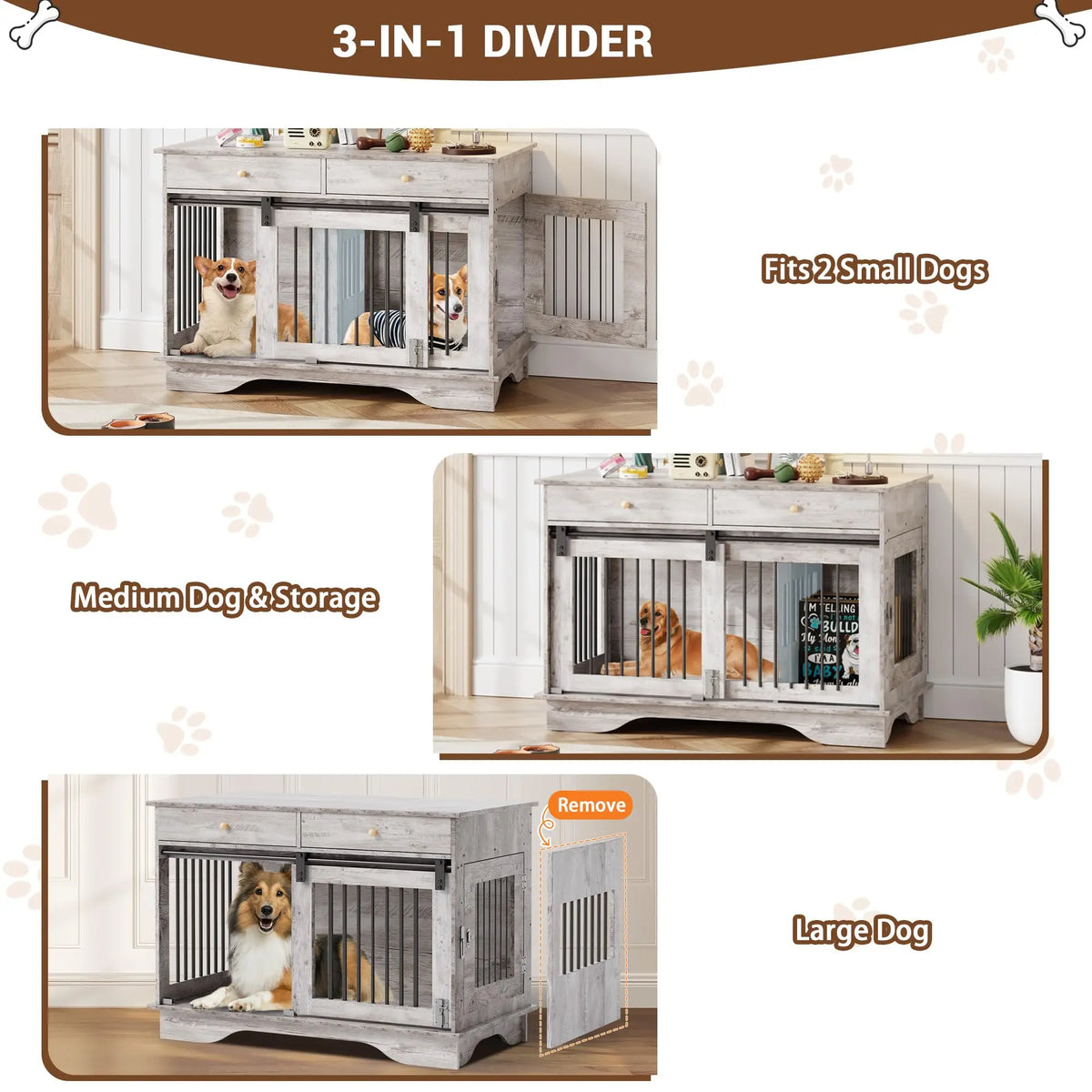 Stylish Furniture Style Indoor Dog Crate With Storage Drawers