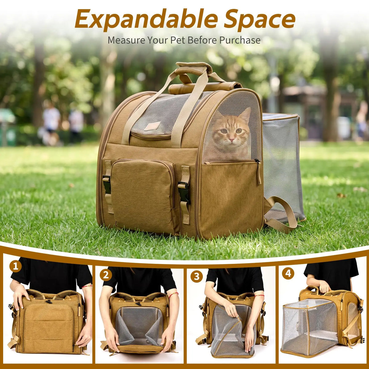 Expandable Cat Carrier Mesh Backpack With Breathable Travel Design