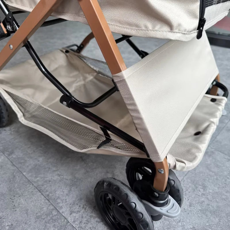 One-Click Folding Pet Travel Stroller, 4 Wheels Lightweight Dog Cat Trolley with Breathable Mesh and Storage Basket for Outdoor Walking