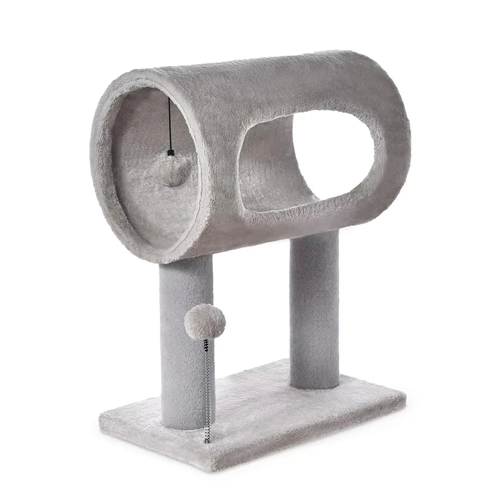 Modern Cat Tower With Plush Tunnel And Sisal Scratching Post