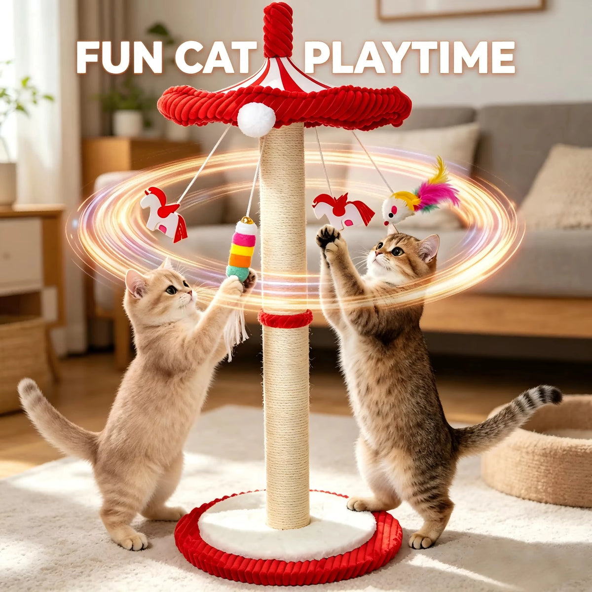 CWV Rotating Cat Tree Tower With Interactive Feather Toys
