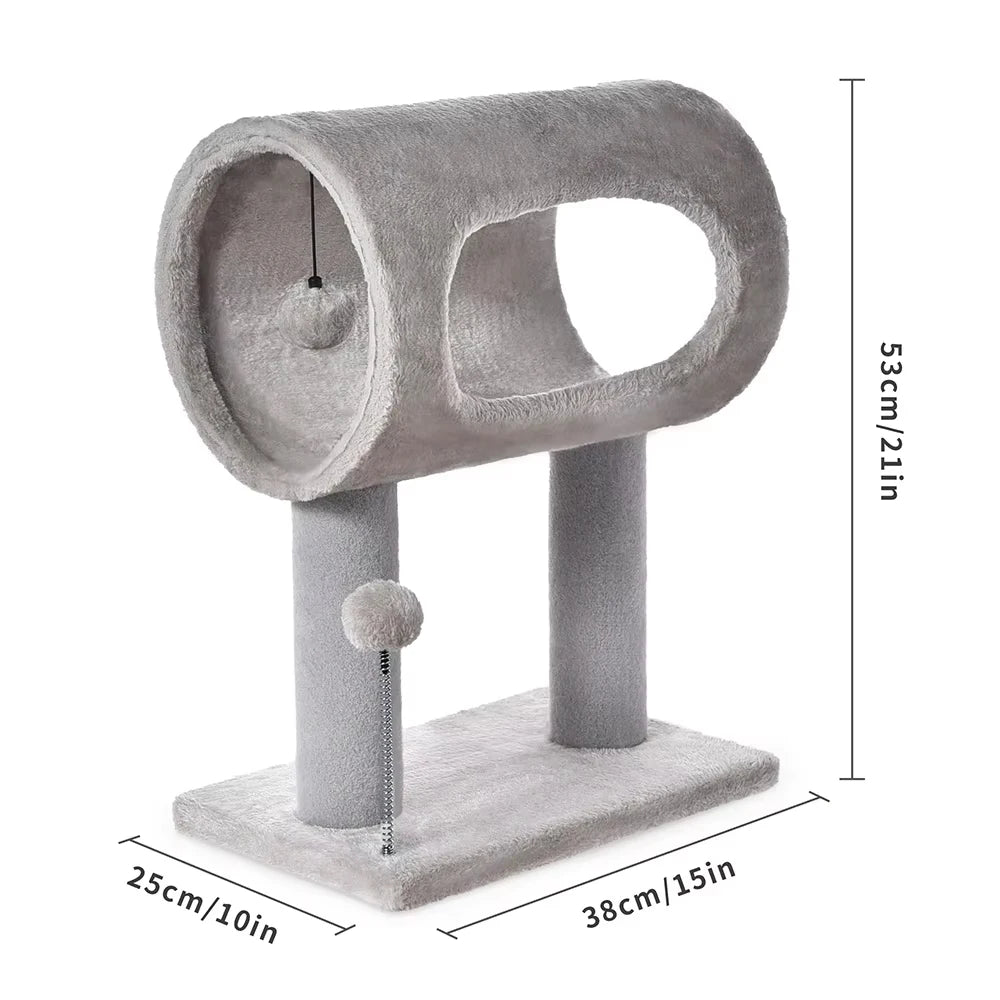Modern Cat Tower With Plush Tunnel And Sisal Scratching Post
