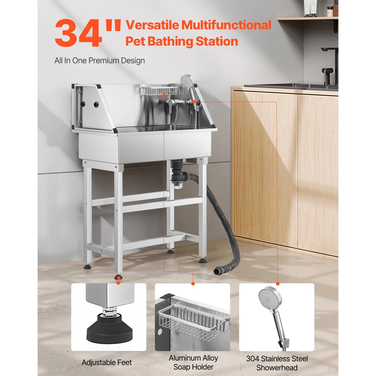 VEVOR Stainless Steel Dog Washing Station With Faucet Storage Rack