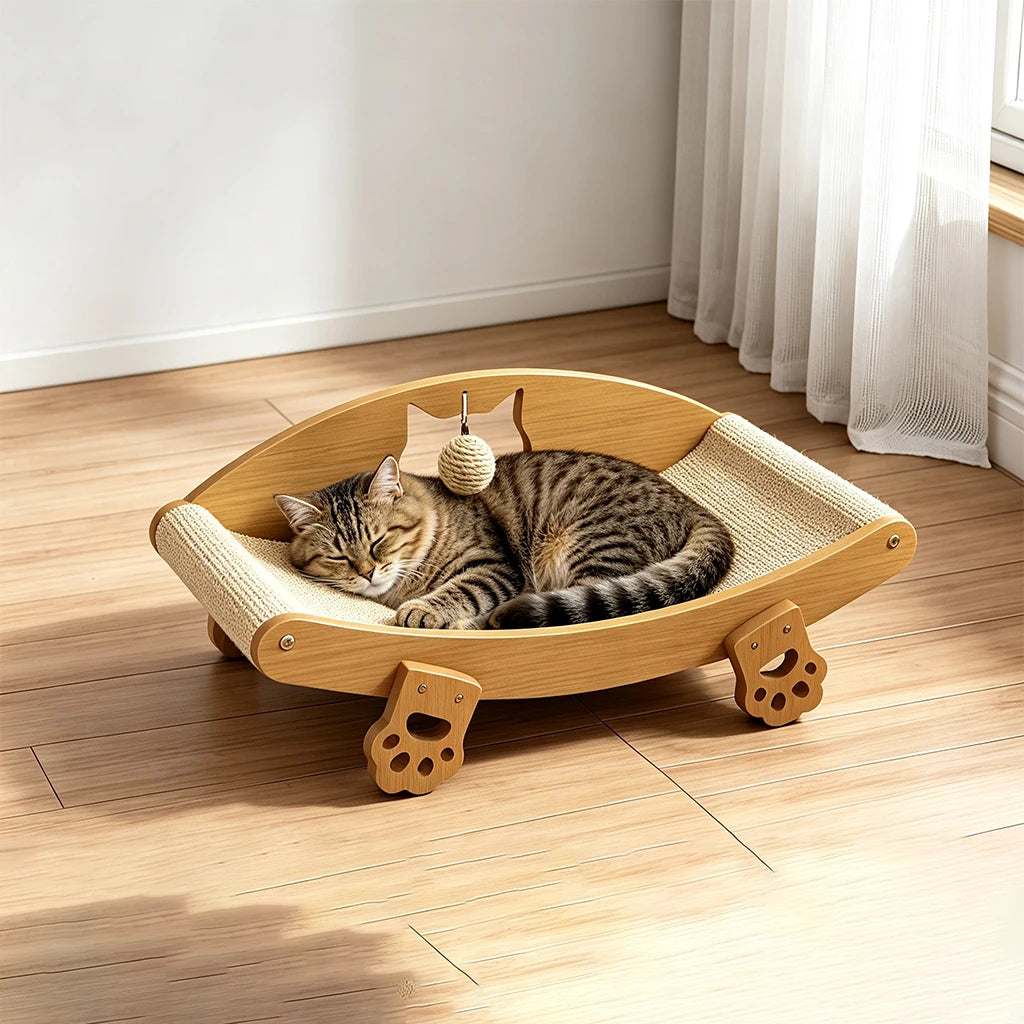 Wooden Frame Sisal Cat Scratcher Bed With Durable Woven Surface