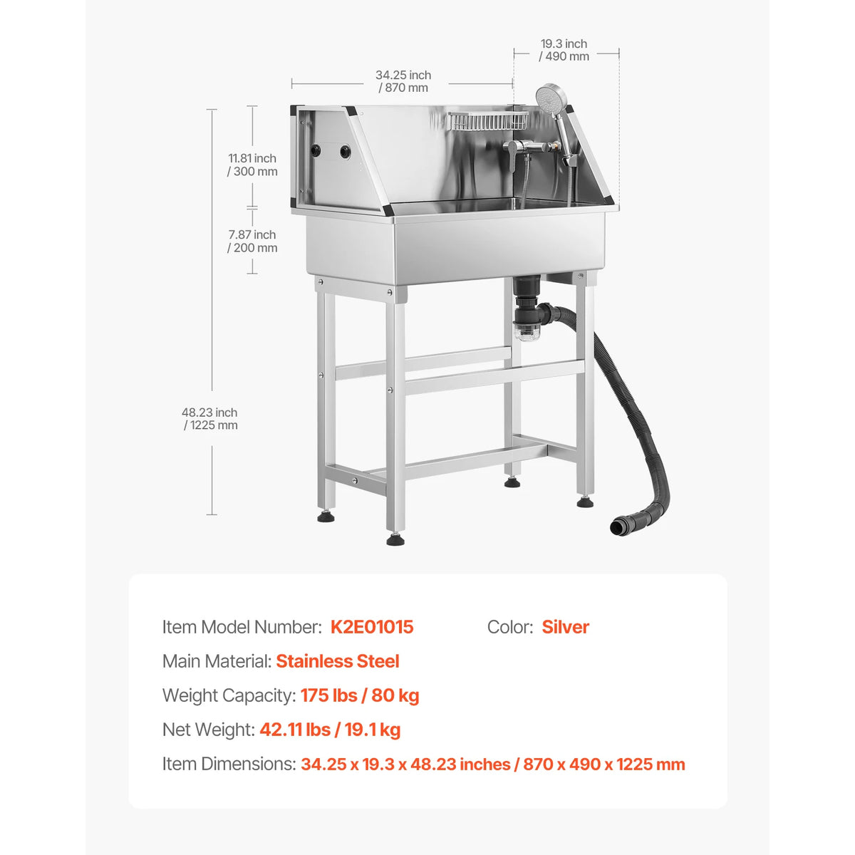 VEVOR Stainless Steel Dog Washing Station With Faucet Storage Rack