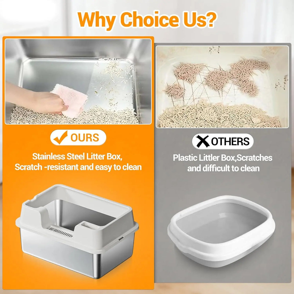 HiMISS Enclosed Stainless Steel Cat Litter Box With High Walls