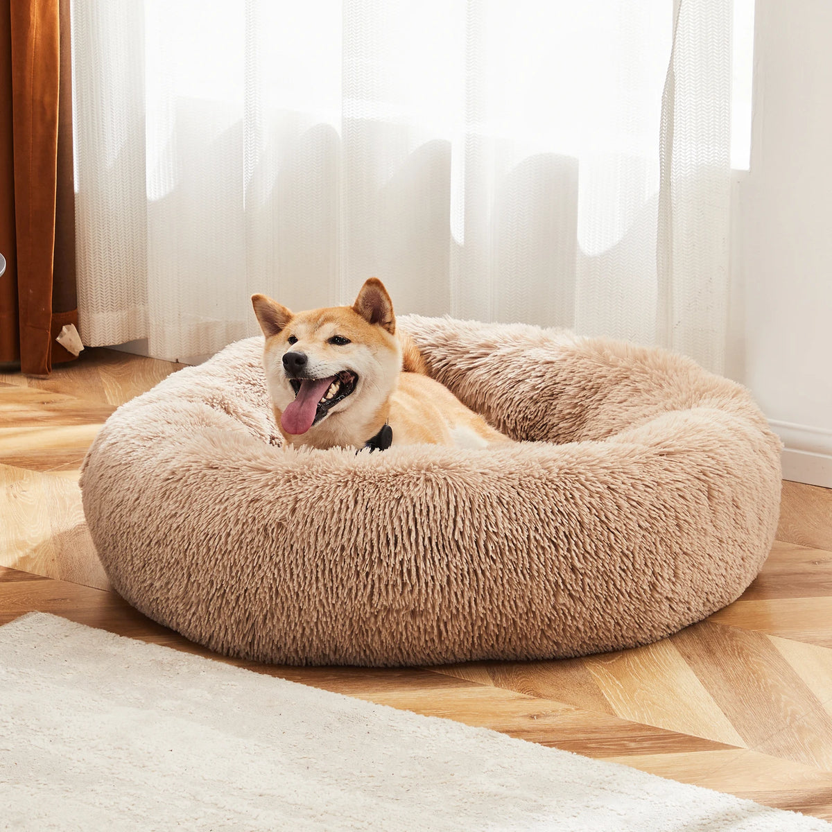 JHK Calming Round Dog Bed Plush Faux Fur Comfort Cushion