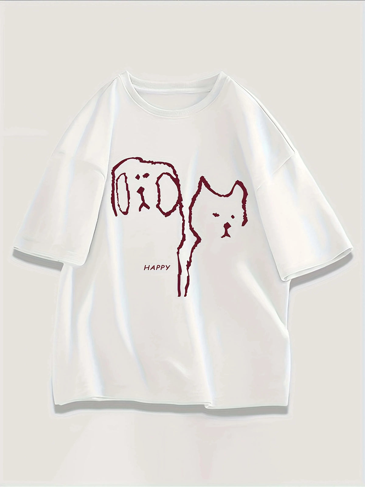 Men's white cotton printed t-shirt, white short-sleeve t-shirt with cartoon cat and dog patterns, 100% pure cotton for both men and women, suitable for street style, parties, outdoor, home, and leisure – breathable fabric,