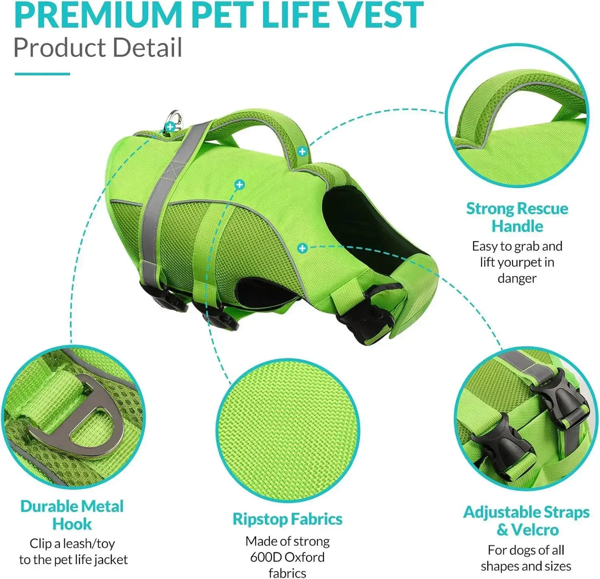 Durable Mesh Dog Life Vest With Rescue Handle For Swimming