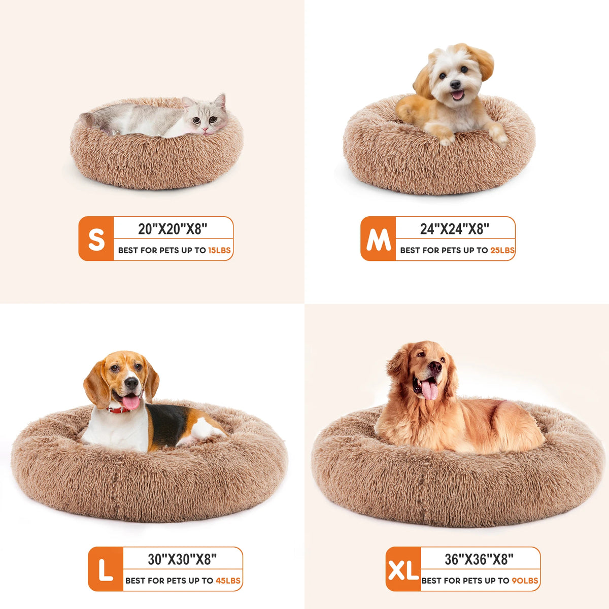 JHK Calming Round Dog Bed Plush Faux Fur Comfort Cushion